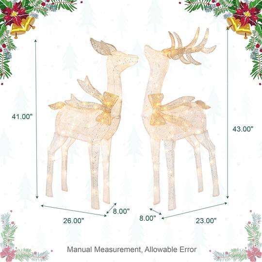 Glitzhome® 43" Christmas 3D Glittered Fabric Reindeer with 170 Warm White LED Lights Set